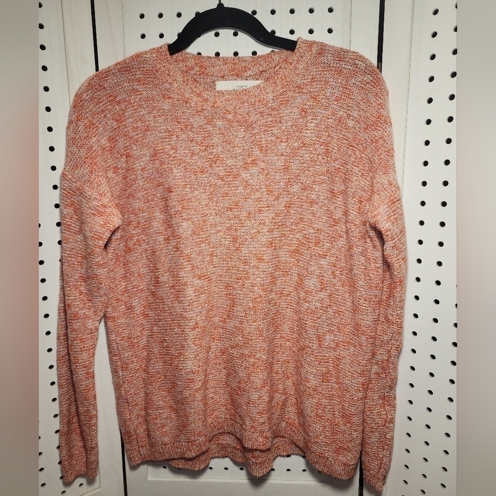 LOFT Cotton Knit Sweater Crew Neck Long Sleeve Orange Small